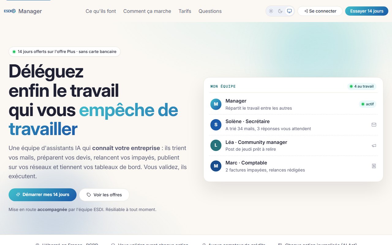 Tableau de bord d'ESDI Manager