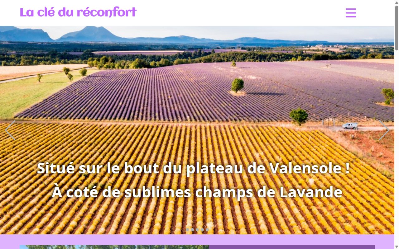 Page d'accueil du site La Clé du Réconfort, location de mobil-home en Provence